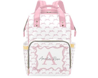 Personalized Diaper Backpack: Pink Bows, Roses, Multiuse Baby Bag