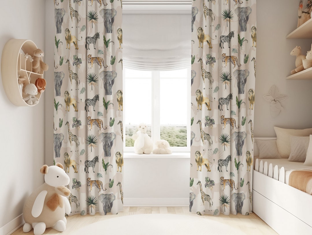Safari Animals Nursery Curtains, Jungle Animals Curtains , Elephant