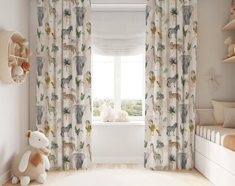 Safari animals  nursery curtains, Jungle Animals curtains , Elephant giraffe nursery curtains, Safari themed nursery bedding, Jungle nursery