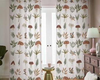 Mushroom Woodland Nursery Curtains: Baby Room Window Panel