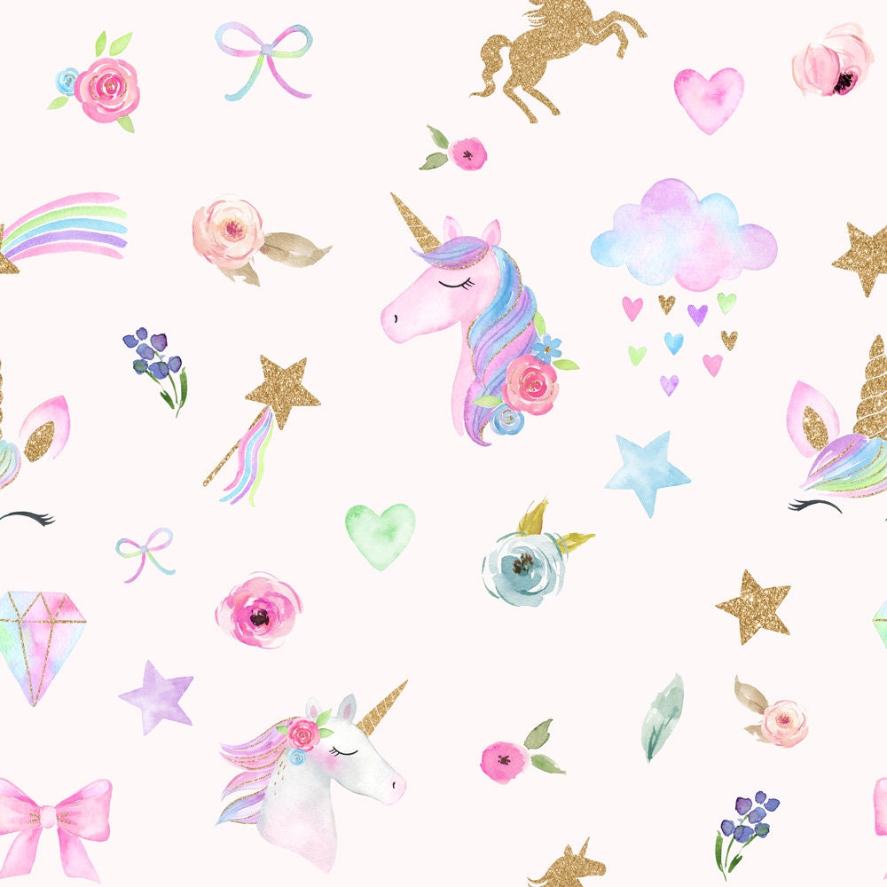 Unicorns Nursery Wallpaper Rainbows Stars Wallpaper Pink | Etsy