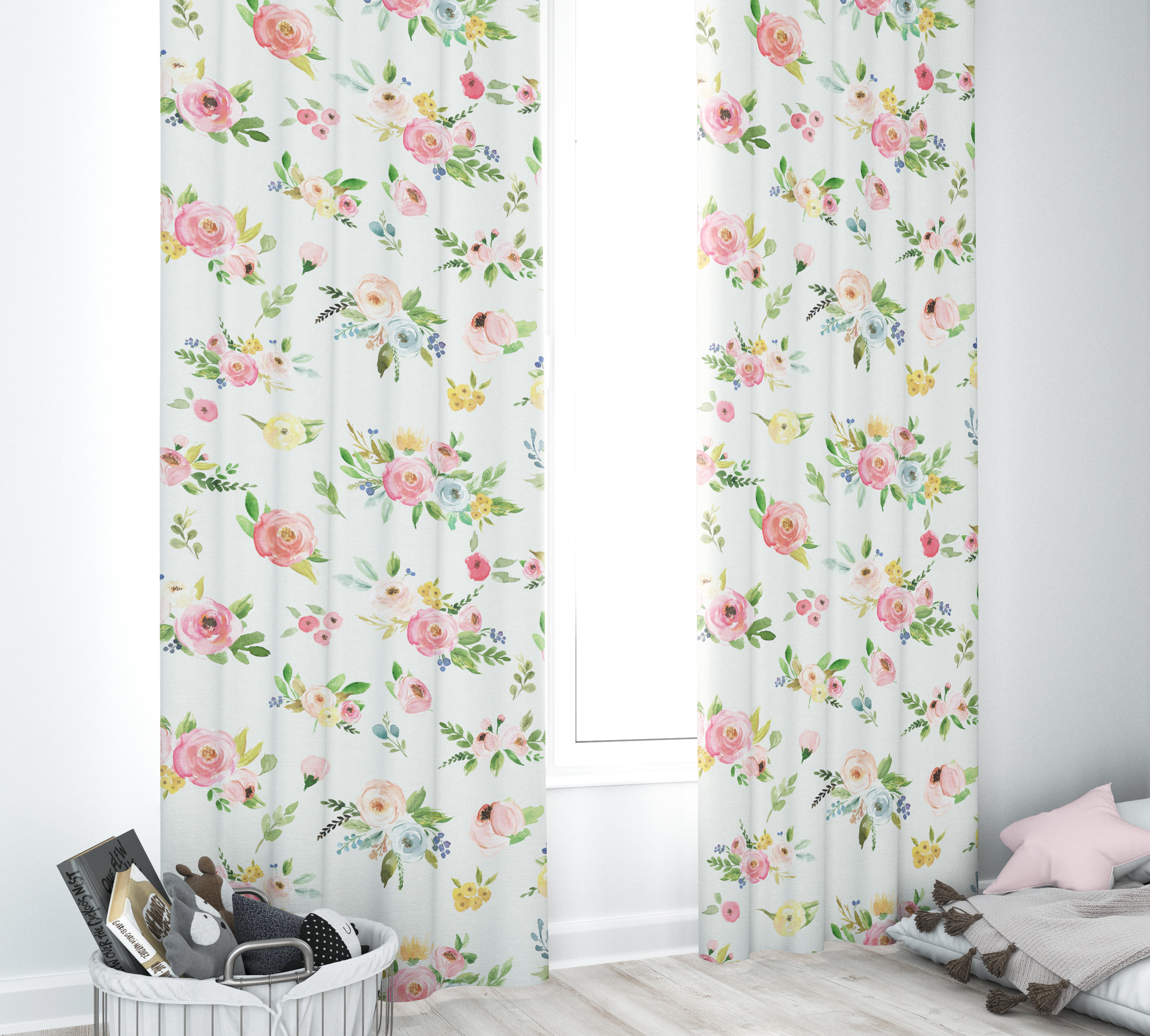 Floral Nursery Curtains Baby Room Curtains Pink Watercolor Etsy