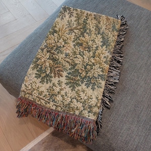 Vintage Forest Tapestry Blanket, Cottagecore Wall Hanging, Neutral Botanical Throw, Rustic Woodland Decor, Woven Nature Blanke image 3
