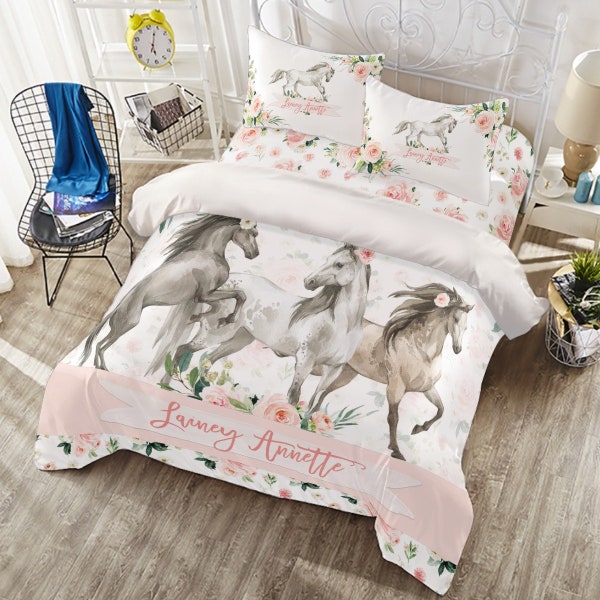 Duvet Covers for girl - Horses duvet covers - Twin duvet cover - Farmhouse children's duvets - custom bedding - personalized bedding