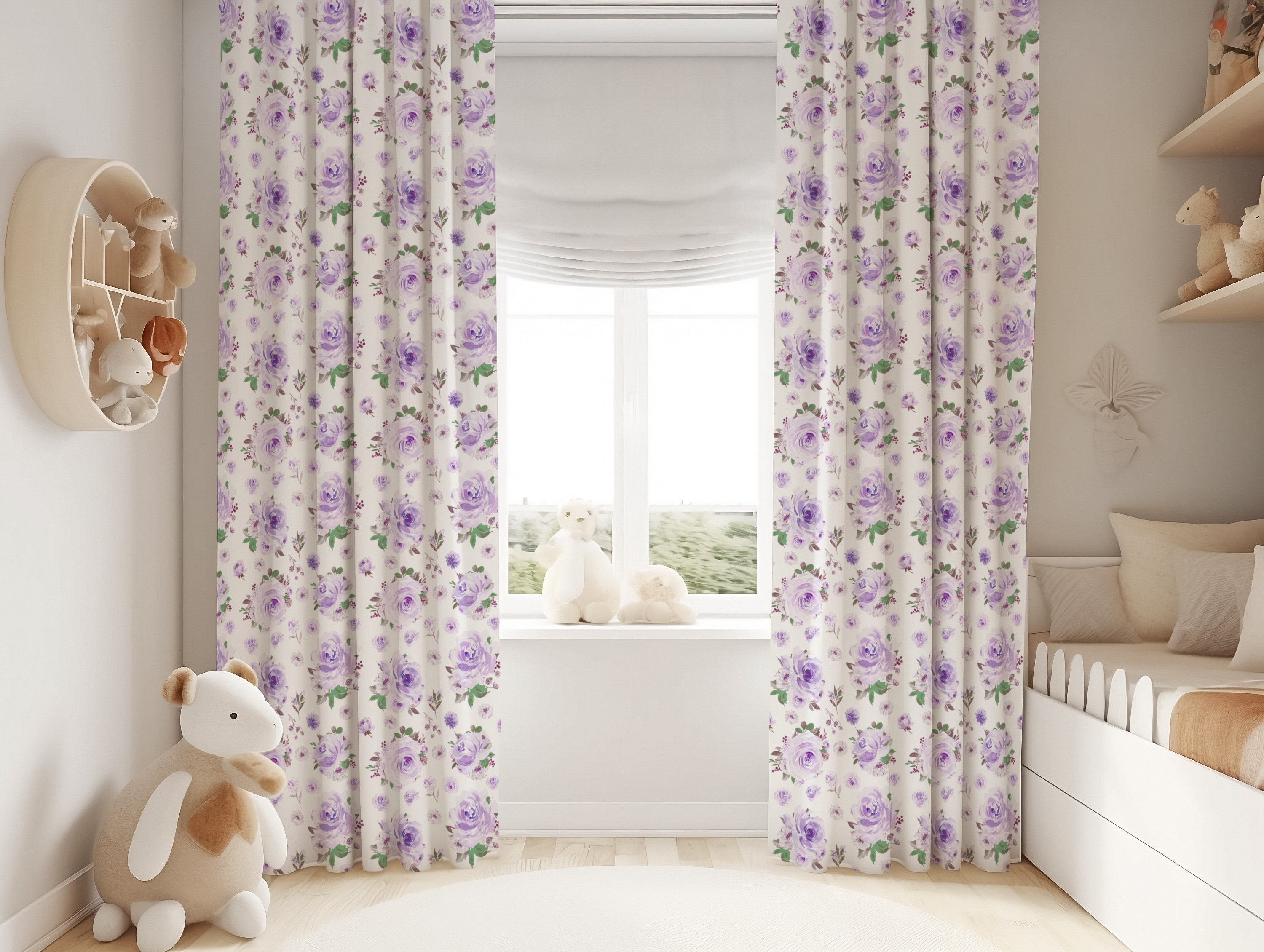 Purple Florals Nursery Curtains, Purple Floral curtains for nursery, nursery curtains girl blackout, baby girl floral curtains