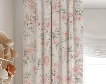 Roses Nursery Curtains: Delicate Pink Floral Baby Room Window Panel