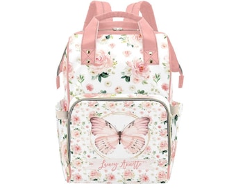 Butterfly Floral Personalized Diaper Bag Backpack - Expecting Mom Gift