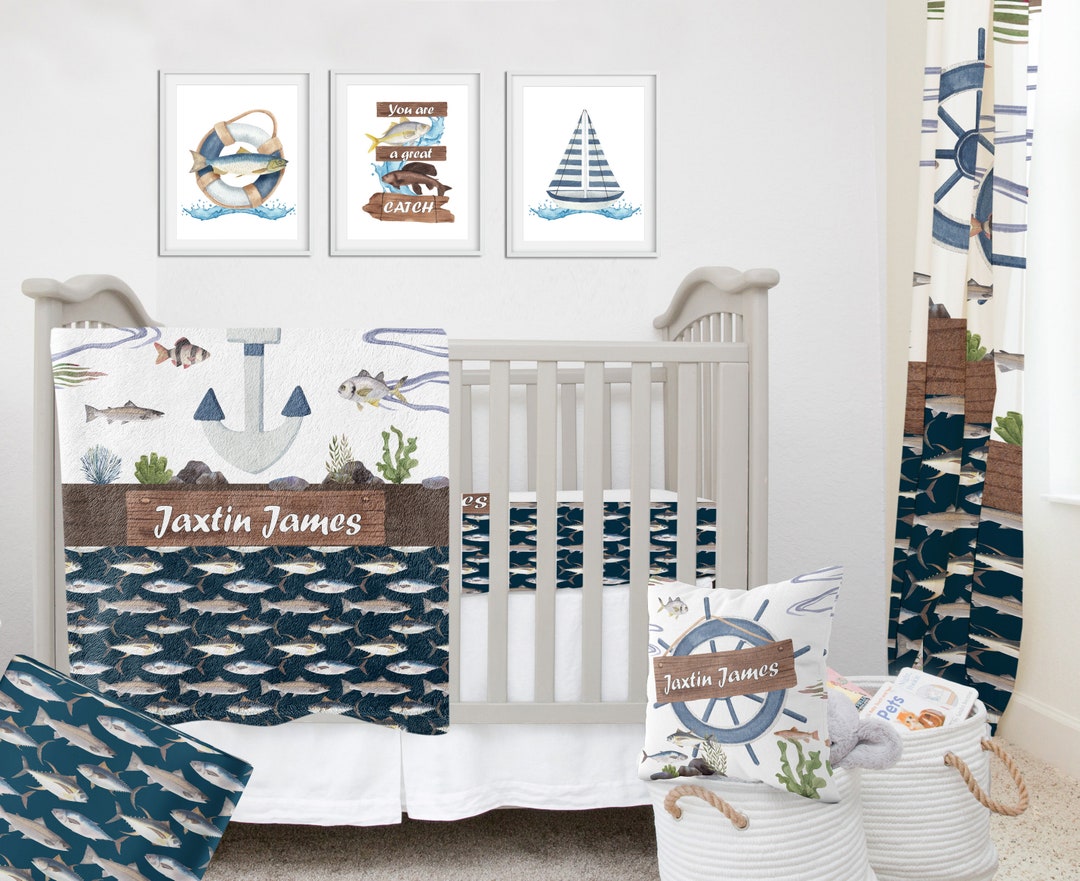 Fishing Crib Bedding Nautical Boy Crib Bedding Set Crib Etsy