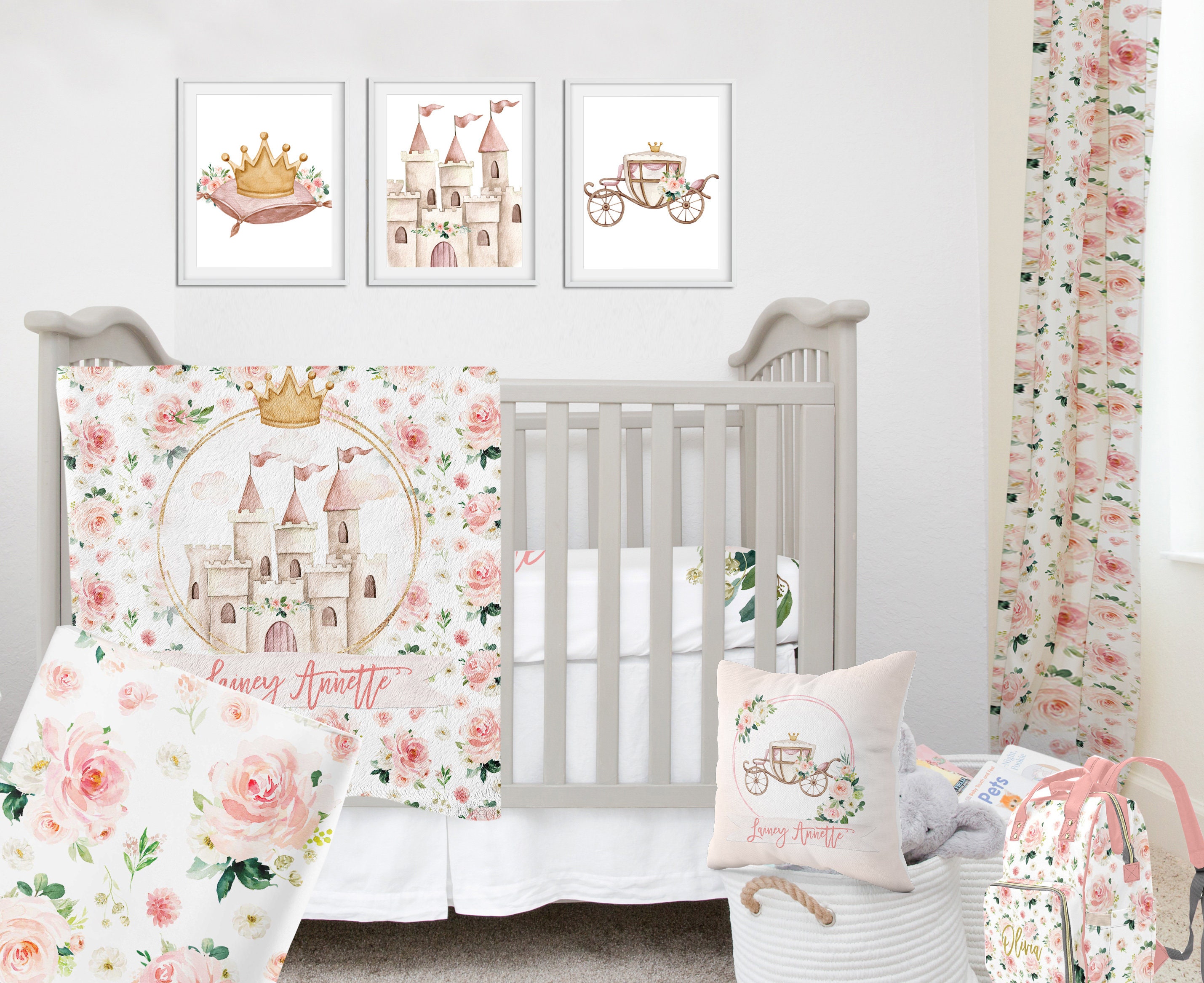 Princess Crib Bedding Set, Royal Baby Girl Crib Bedding, Princess  Personalized Baby Girl Blanket, Princess Nursery Gold Pink Crib Bedding 