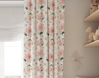 Blush Rose Floral Blackout Curtains: Baby Girl Nursery Decor