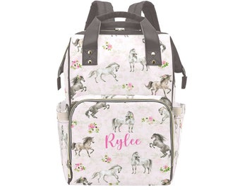 Personalized Diaper Bag with horses, Baby Bag, Personalized Backpack, Multiuse BackPack, Expecting Mom Gift, Custom Diaper Bag with horses