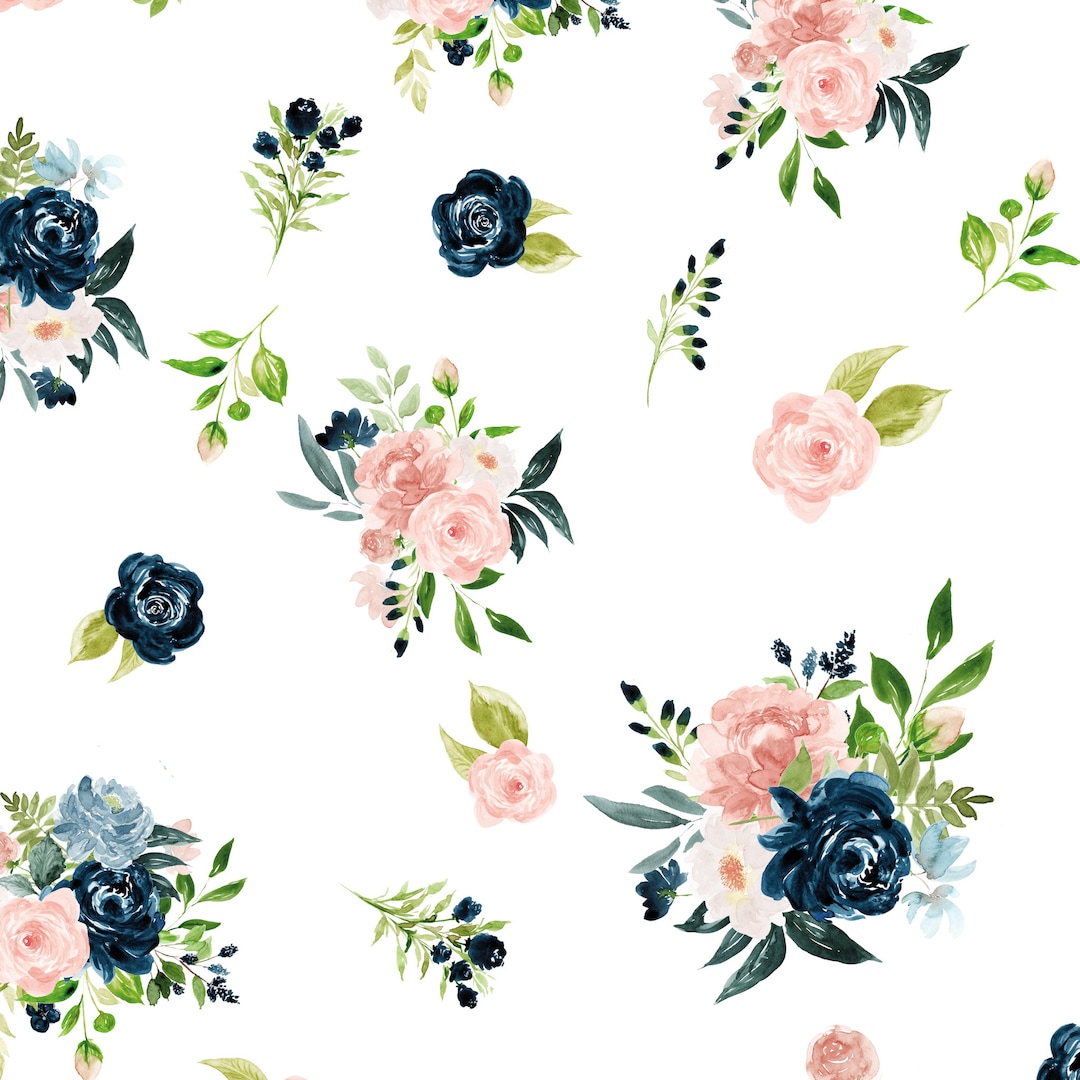 Crib Mattress Cover, Floral Baby Girl Crib Bedding, Pink and Blue