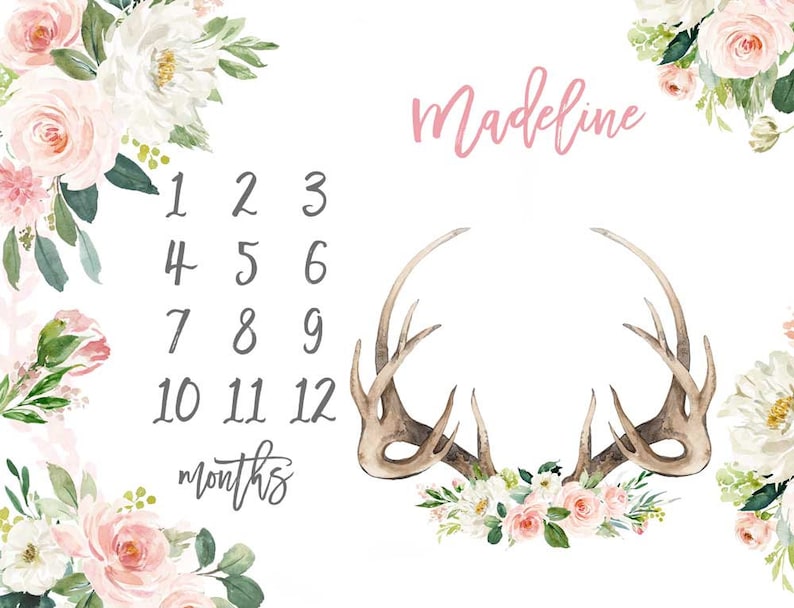 Antlers Woodland Milestone Blanket Girl / Antlers Deer Baby Etsy