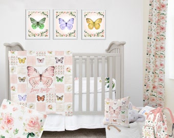 Butterfly Crib Bedding Set: Blush Floral Baby Girl Nursery