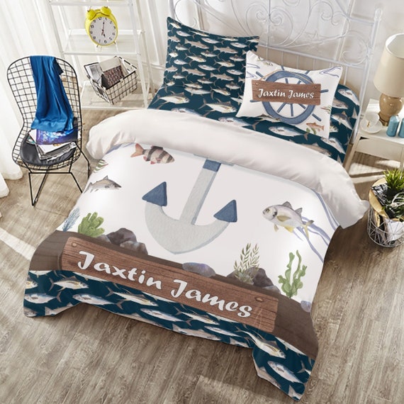Fishing Bedding for Boy, Personalized Nautical Bedding Set