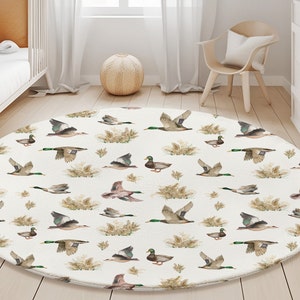 Runder Stockenten Enten Teppich, Teppich für Babyzimmer, Teppich mit Enten Motiv, Wollteppich für Babyzimmer