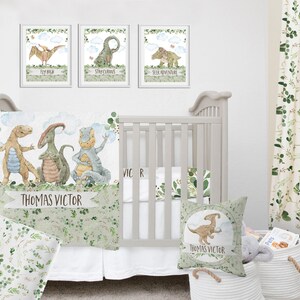 パーソナライズされた恐竜ベビーベッド寝具セット：Greenery Baby Boy Nursery