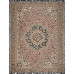 Vintage Floral Tapestry Wall Hanging, Large Boho Pink Rug Tapestry, Antique Medallion Textile Decor, Cottagecore Wall Art, Vintage Blanket image 6