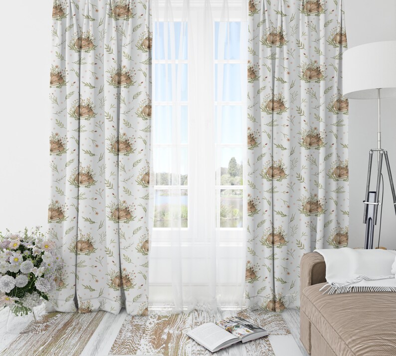 Deer Curtains for Living Room or Nursery Woodland Baby Room Etsy