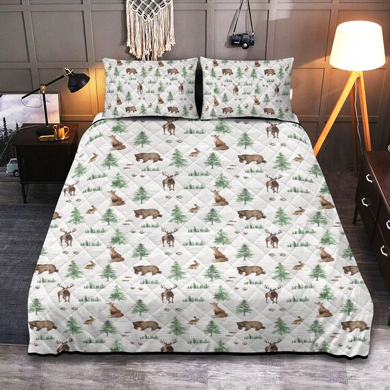 Woodland Quilt for Boy Christmas Gift Boy Woodland Bed Cover Twin Quilt Forest Animals Children s Quilts Woodland Boy Bear Forest Bed Etsy