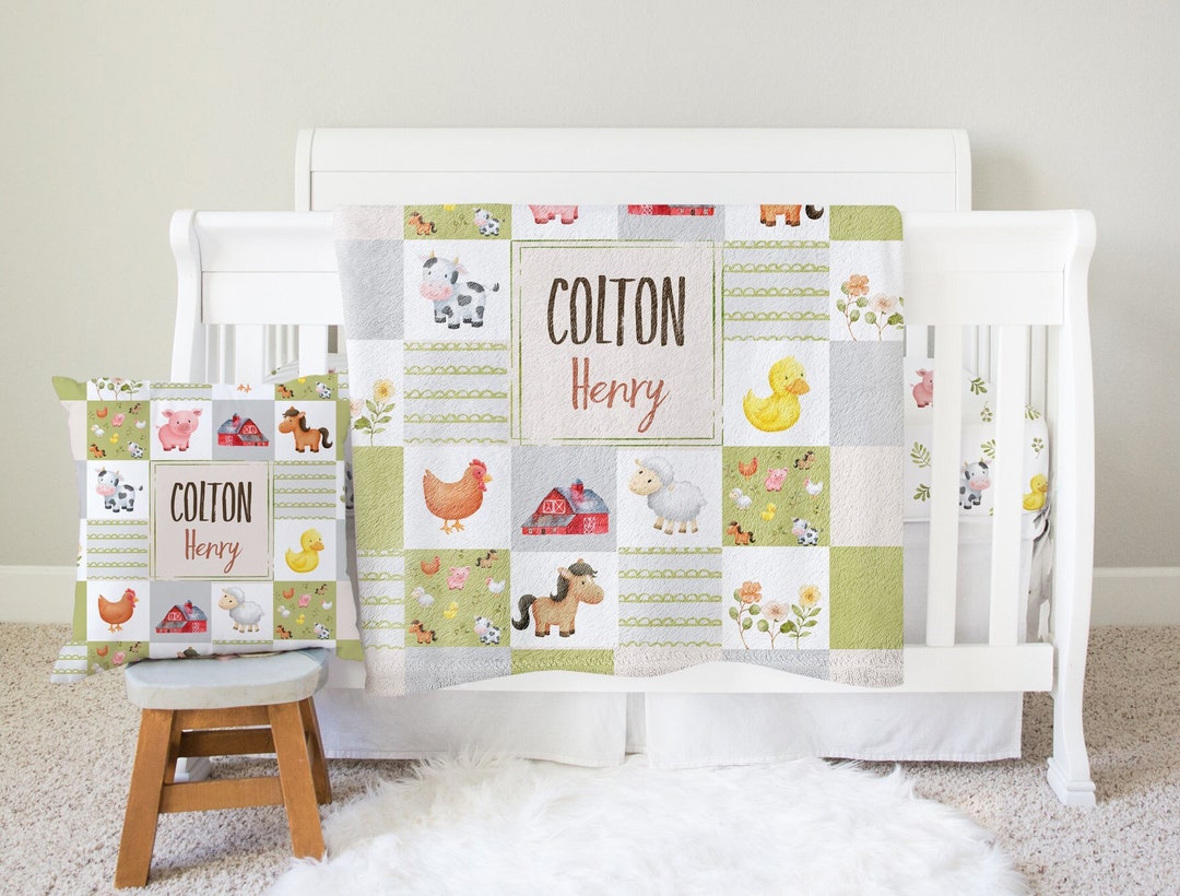 Farm Animals Neutral Crib Bedding Set, Farm Crib Bedding, Boy Nursery