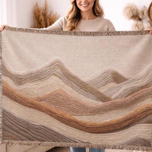Boho Mountain Tapestry Wall Hanging, Neutral Desert Landscape Textile Art, Large Woven Wall Decor, Modern Minimalist Fiber Art, Earth Decor