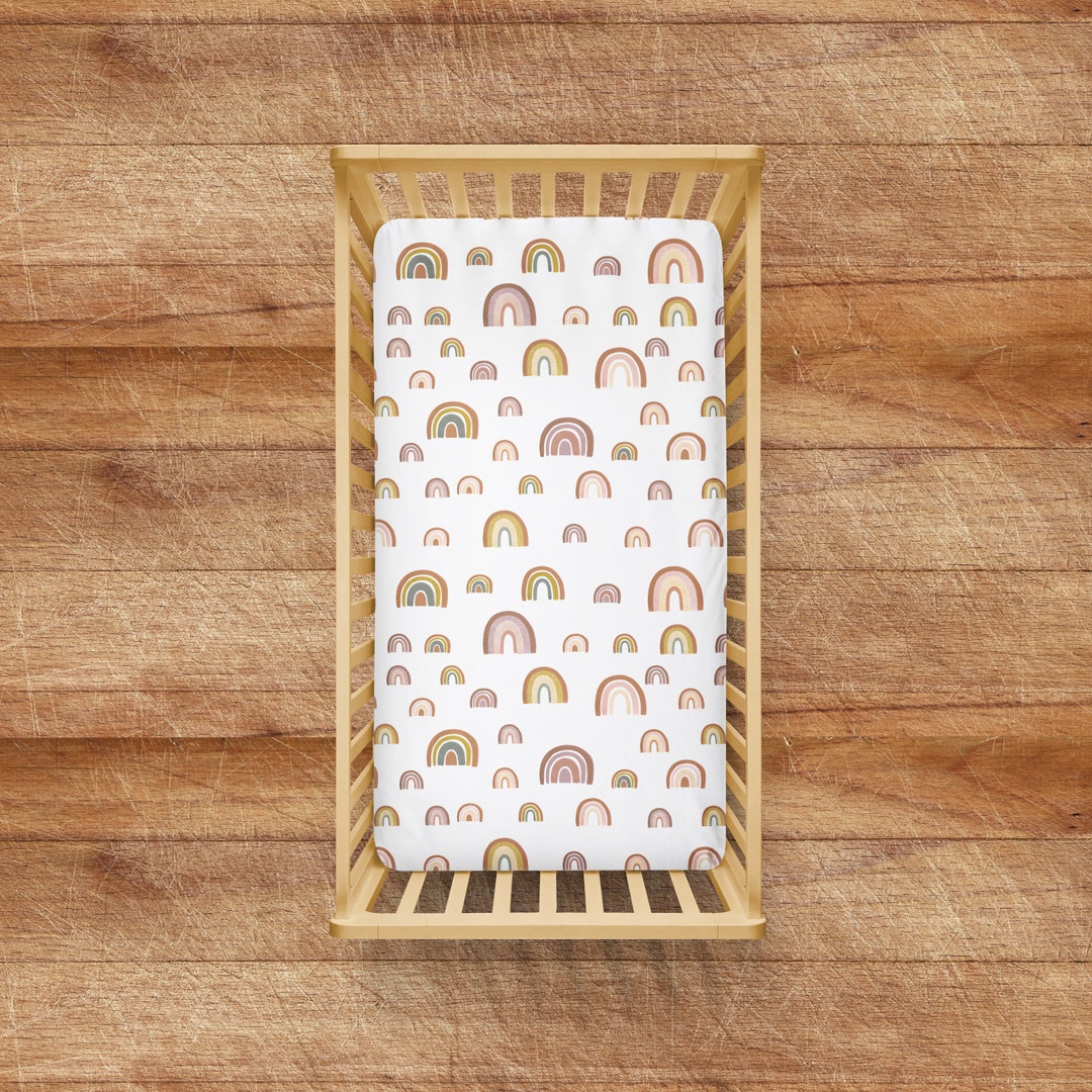 Rainbows Crib Sheet,rust Rainbow Nursery Bedding,gender Neutral Crib Sheet,neutral Rainbow ...