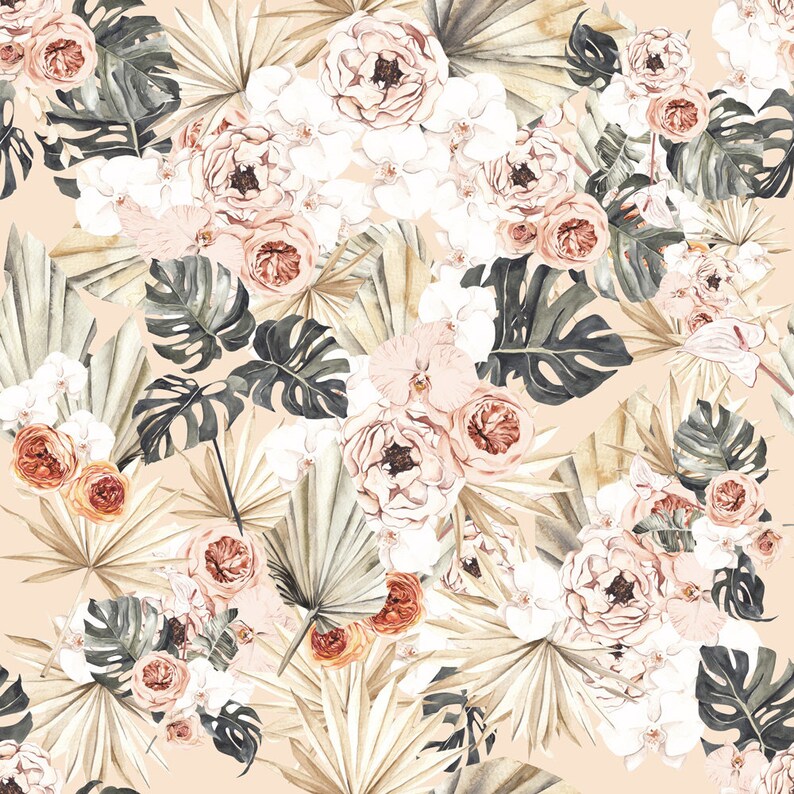 Tropical Nursery Wallpaper Floral Vintage Wallpaper Nursery Etsy