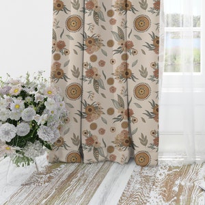 Boho Blackout curtains, Vintage floral living room curtains, Rust Bohemian curtain panels, boho floral custom curtains for nursery image 1