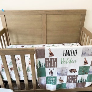 Woodland Bear Baby Blanket / Forest Animals Baby Bedding / Be brave little one / Newborn Baby Blanket / Pine Tree Personalized Blanket