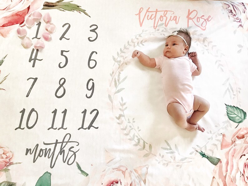 Milestone Blanket Girl Rose Weeks Months And Years - Baby Milestone Blanket - Personalized Baby Blanket - Floral Baby Milestone Blanket 