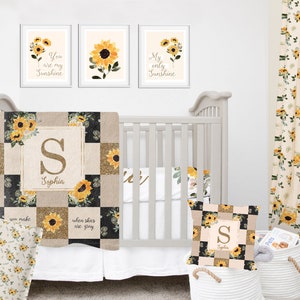 sunflower girl crib bedding set nursery, sunflowers blanket, sheet set, sunflowers baby bedding, sunflowers nursery, crib set for girl