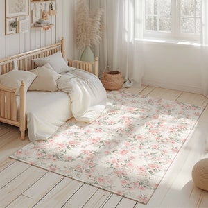 Sanfter Rosa gemusterter Teppich für Kinderzimmer, Babyzimmer Teppich, Modernes Schlafzimmer Teppich, Rosa Blumenteppich, Runder Rechteck Wohnzimmer Teppich