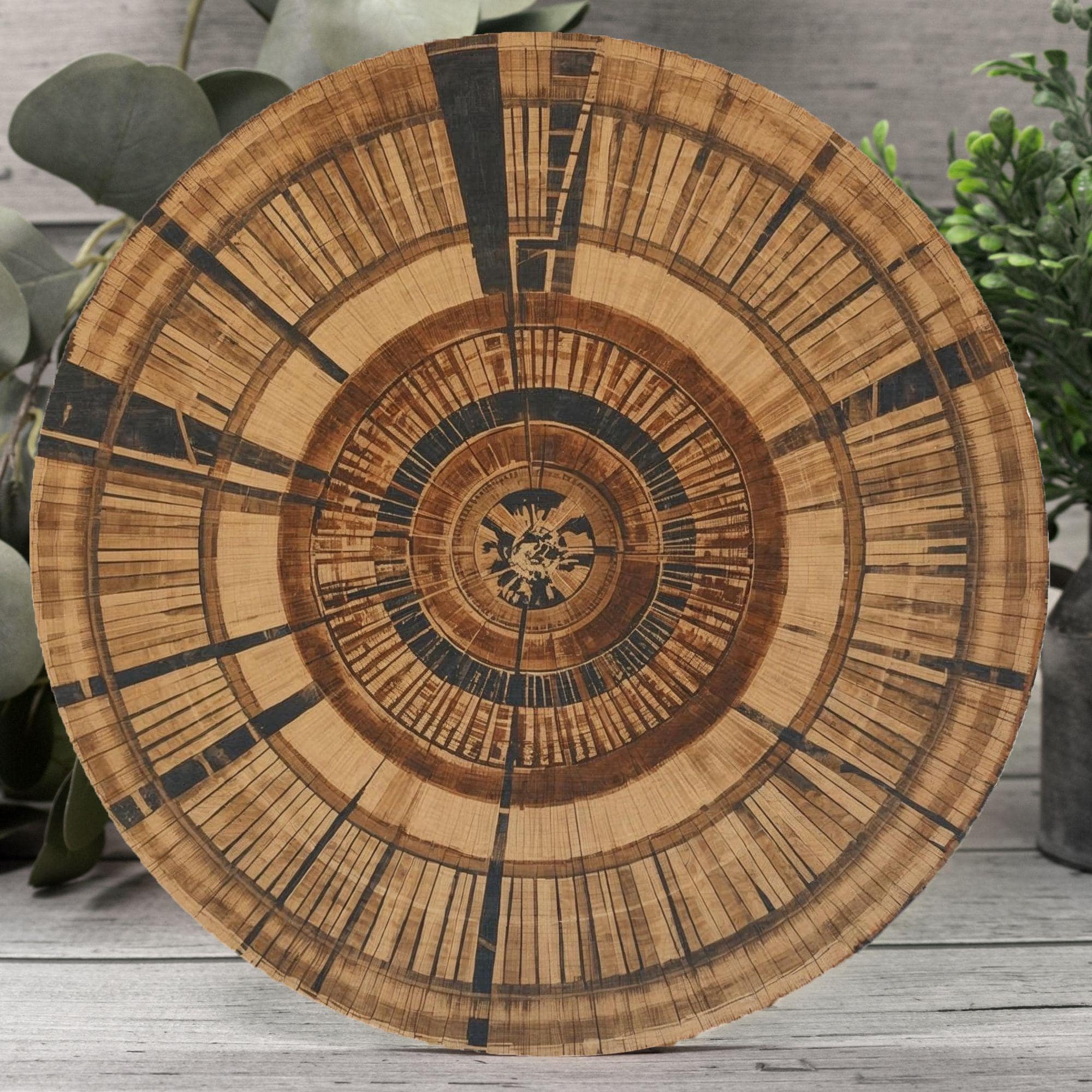 Rustic Round Deco Rustic Tree Rings Wall Art, Round Wooden Wall Decor, Abstract Wood ...