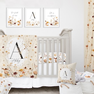 Wildflowers Girl Crib Bedding Set, Baby Girl Crib Bedding, Personalized Baby Girl Bedding, Nursery Bedding, Floral Girl Bedding Set