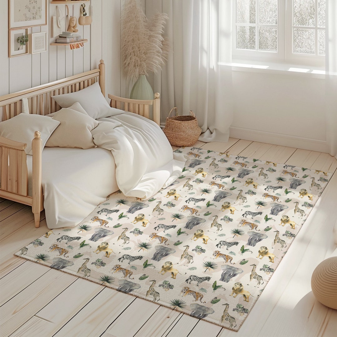 Neutral Safari Animals Rug: Modern Nursery or Bedroom Decor - Etsy