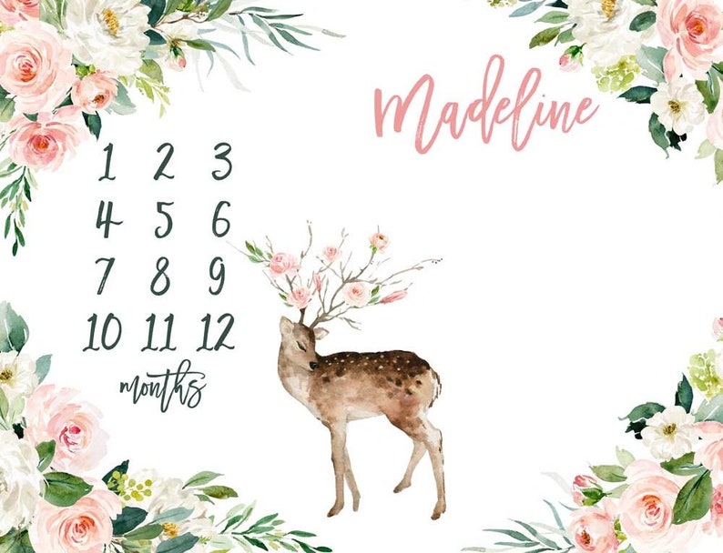 Woodland Boho Milestone Blanket Girl / Boho Deer Baby Blanket Etsy
