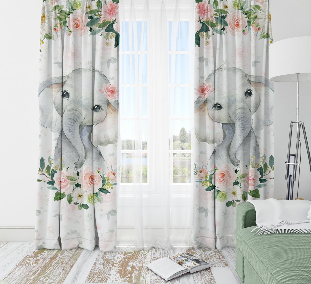 Elephants Nursery Curtains, Cute Elephant Curtains, Elephants Girl