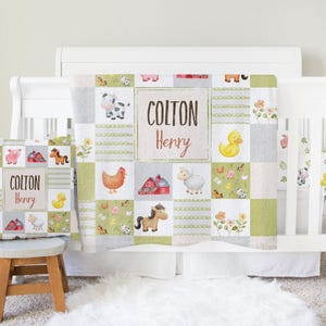 Babybettwäsche Set mit Bauernhoftieren: Neutrales Kinderzimmer Dekor