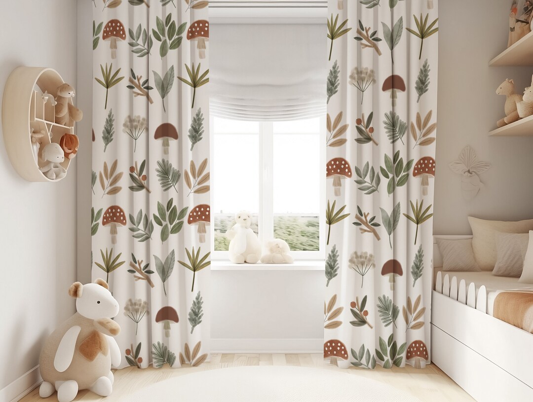 Mushroom Woodland Nursery Curtains, Baby Room Curtains, Mushroom