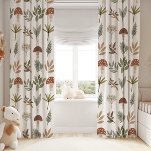 Mushroom Woodland Nursery Curtains, baby room curtains, mushroom nursery curtains, woodland baby Nursery, Woodland Window Panel