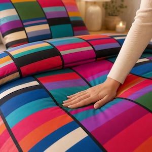 Colorful Patchwork Duvet Cover Set, Boho Bedding Set, Vibrant Cotton Duvet Cover, Modern Geometric Quilt Cover, Twin Full Queen King Bedding