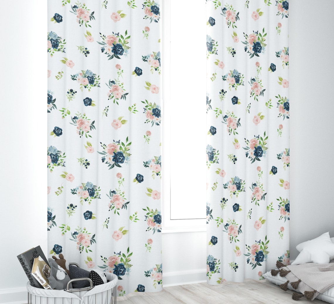 Floral Nursery Curtains Baby Room Curtains Pink Blush Blue Etsy