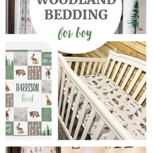 Crib sheet baby boy, Woodland custom nursery bedding, Forest animals personalized crib bedding, Fox crib sheet, buck woodland nursery boy image 7