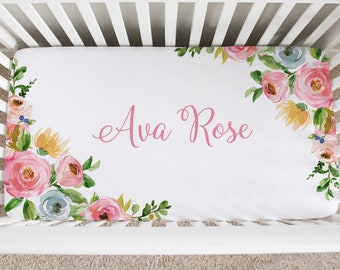 Personalized Baby Girl crib sheet,custom crib sheet floral, personalized crib bedding, baby bed designs, custom crib sheets, nursery bedding