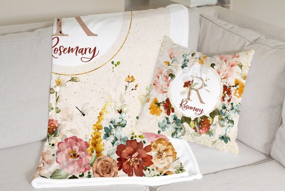 Personalized Vintage Rust Floral Gift for Girl Rust Pillow and Blanket Custom Bedding for Girl Gift for Her Blanket Pillow With Name Etsy Canada