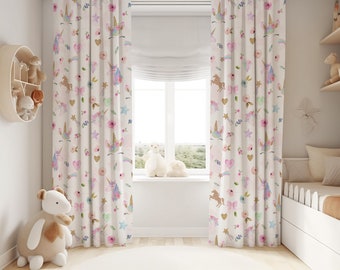 Unicorns nursery curtains for girl, pink and gold curtains ,curtains for girl's room, Baby girl curtains, unicorns nursery bedding