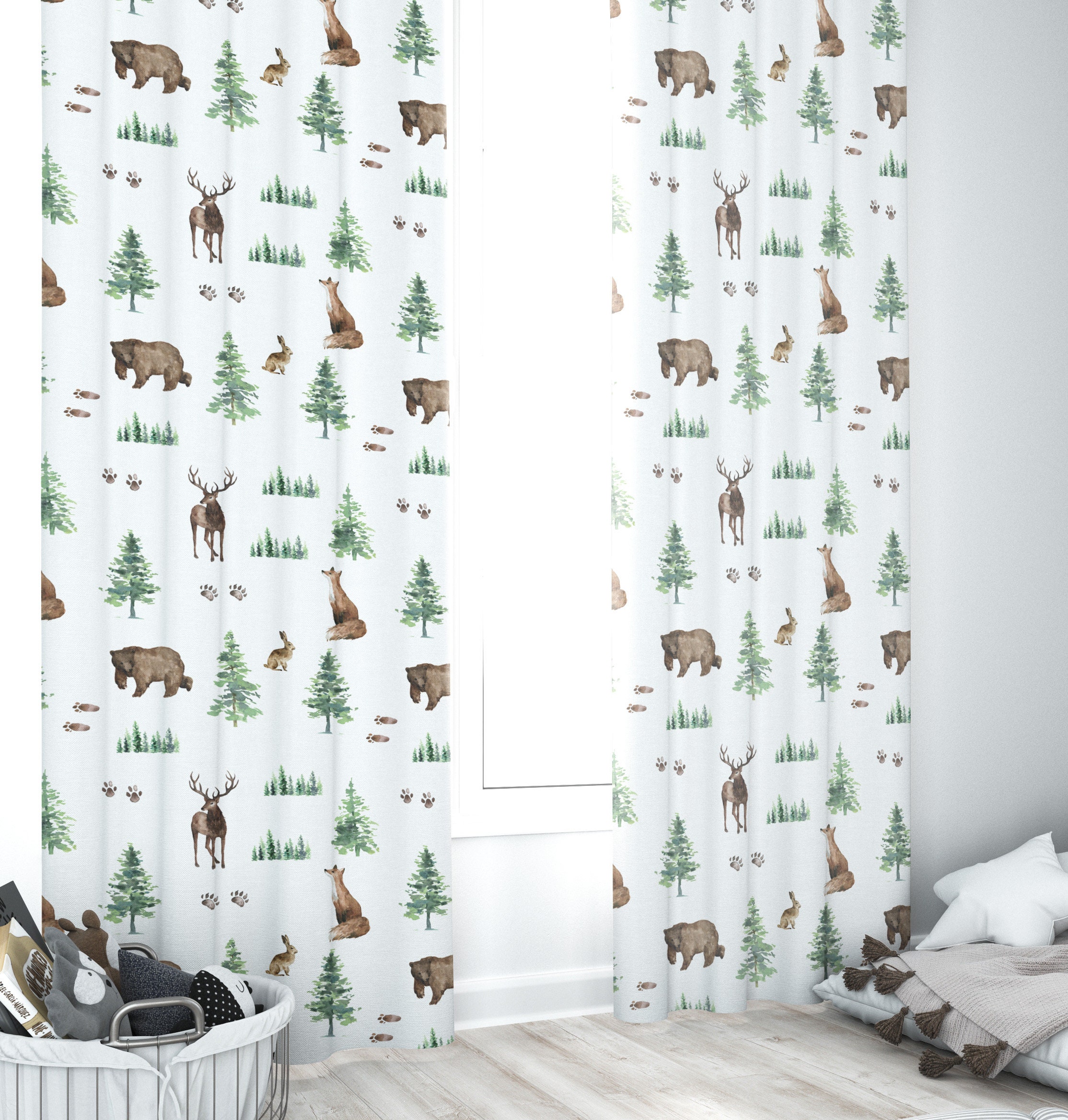 Pine Tree Mountains Sheer Curtain, Wildlife Curtain, Forest nursery