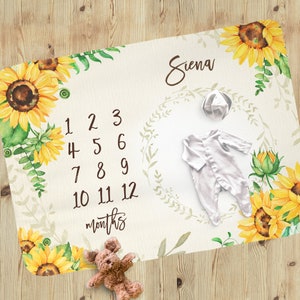 girasol Bebé Mes Milestone Manta- Girasoles Milestone manta Chica - Girasoles Manta personalizada - Vellón - Minky- Foto prop