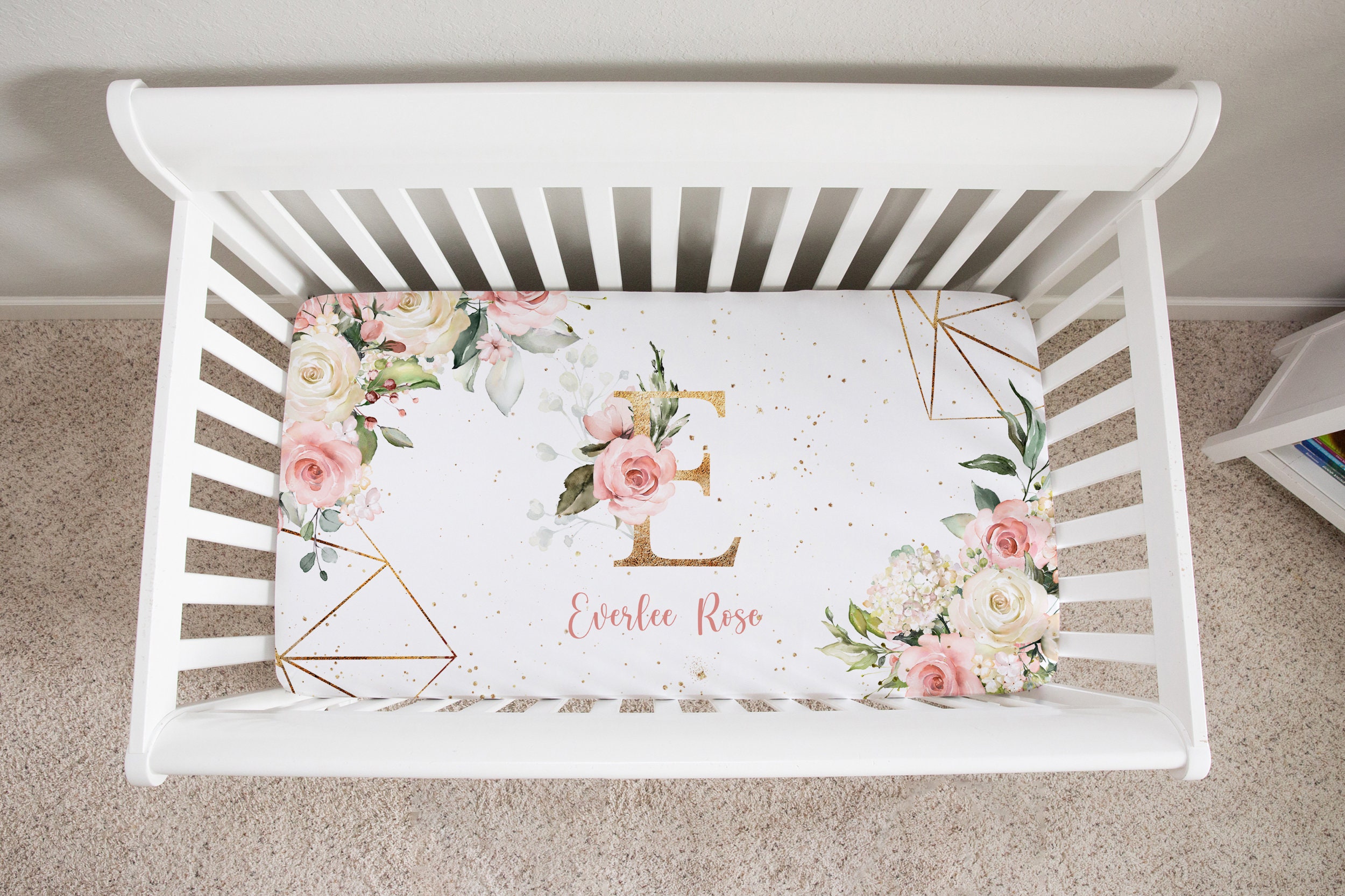 Baby Girl Roses Bedding Set Floral Monogram Crib Bedding Set